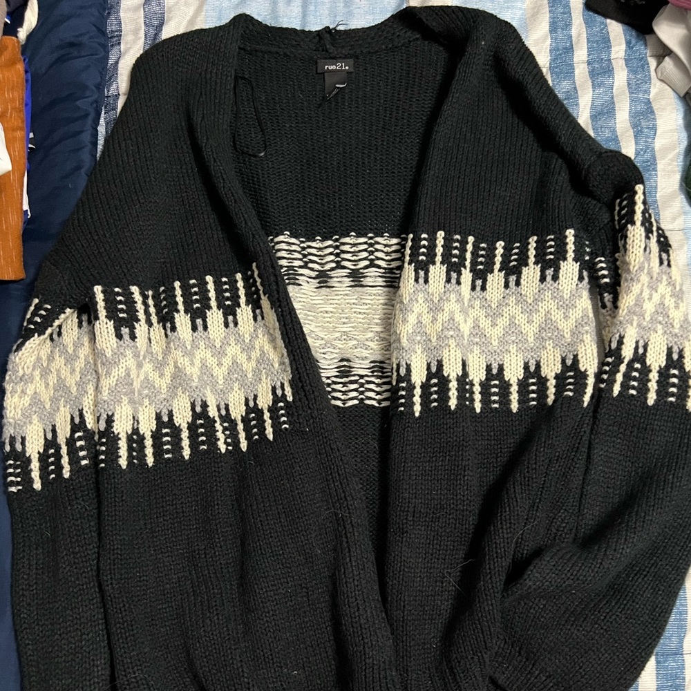 Black gray and white cardigan